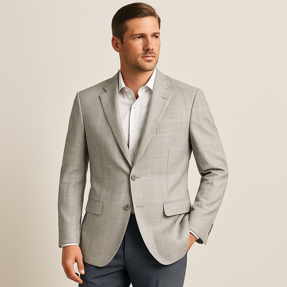 Lauren Ralph Lauren Blazer Mens 54L Gray Plaid Wool Two Button Sport Coat Jacket